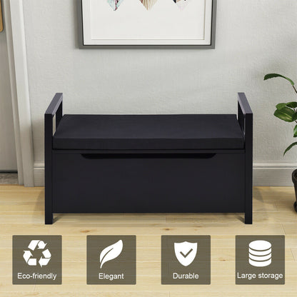 Shoe Storage Bench, 34.5 ×15.5 ×19.5 Inch, With Cushion Seat, Black Shoe Racks & Storage Benches at Gallery Canada