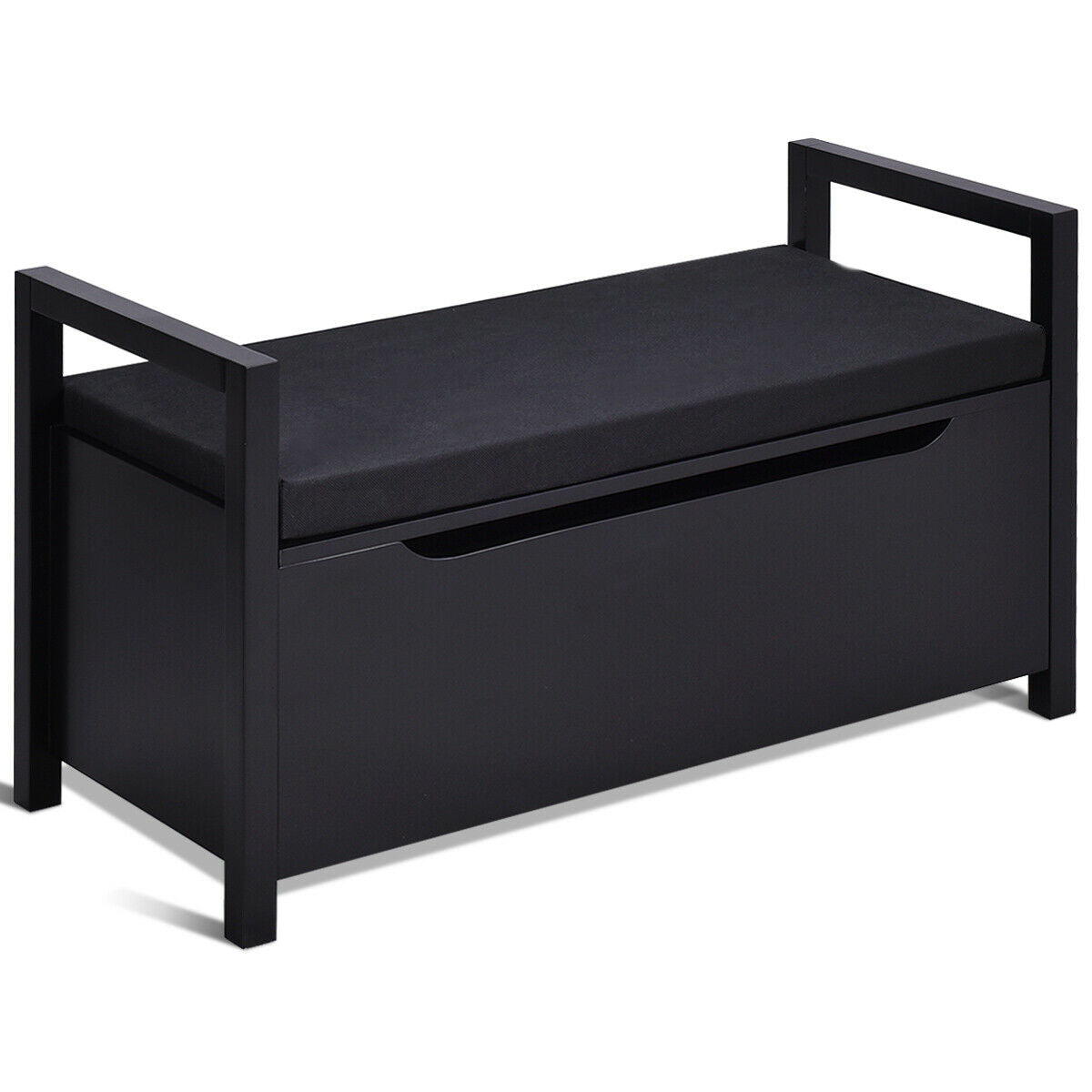 Shoe Storage Bench, 34.5 ×15.5 ×19.5 Inch, With Cushion Seat, Black Shoe Racks & Storage Benches at Gallery Canada