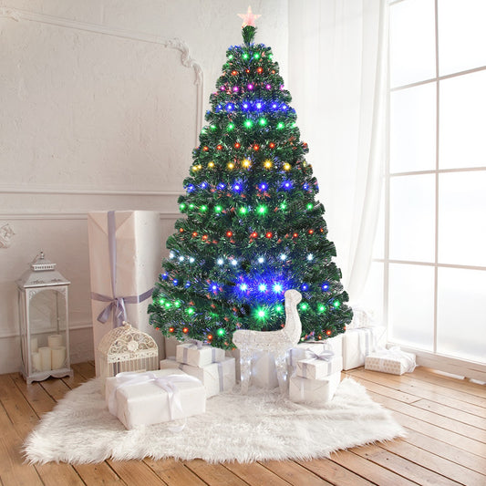 5/6/7 Feet Multicolor Artificial Christmas Tree with LED Light and Metal Stand-7 Feet, Green Christmas Tree Green at Gallery Canada