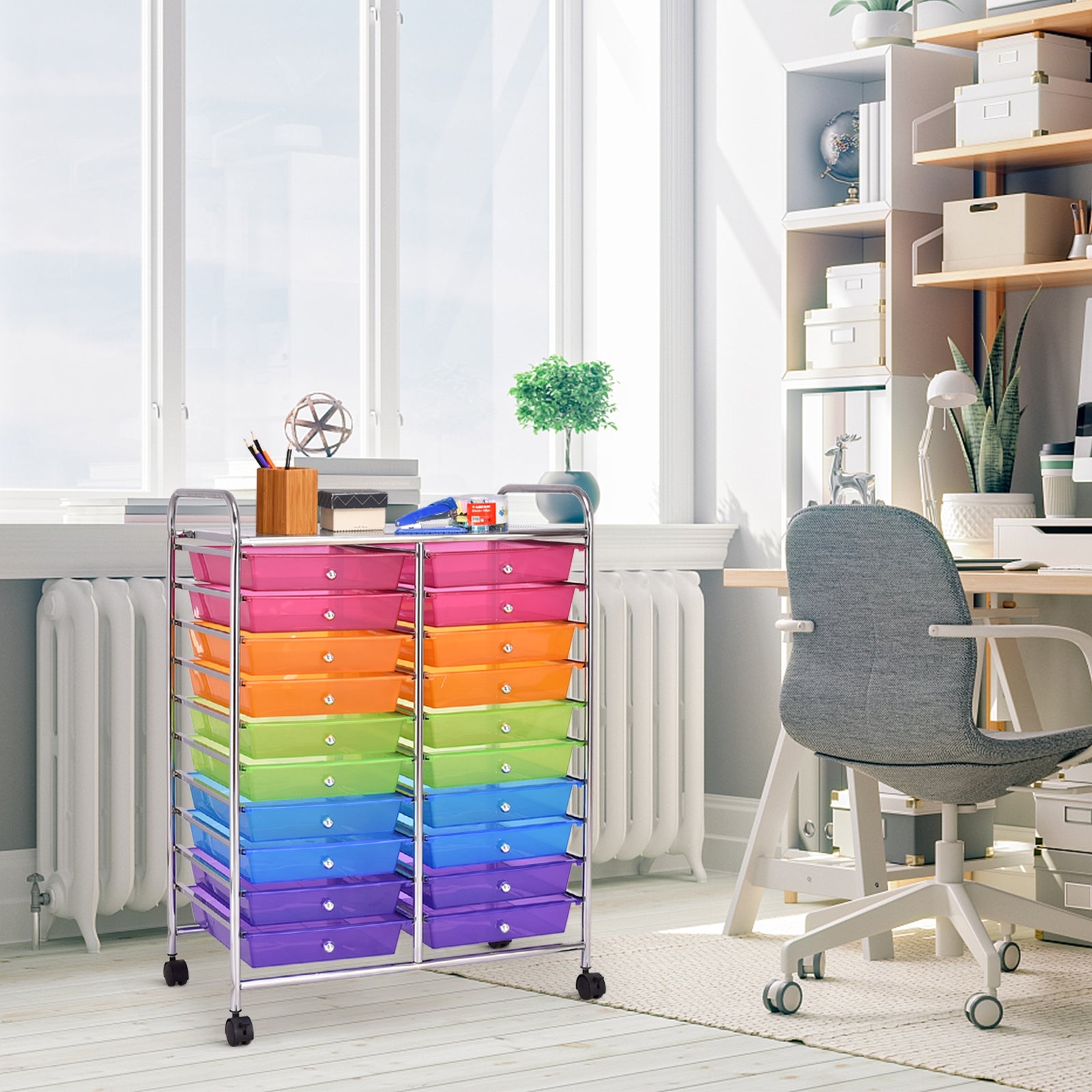 20 Drawers Storage Rolling Cart, Transparent, Multicolor File Cabinets at Gallery Canada