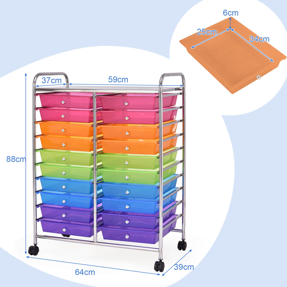20 Drawers Storage Rolling Cart, Transparent, Multicolor File Cabinets at Gallery Canada