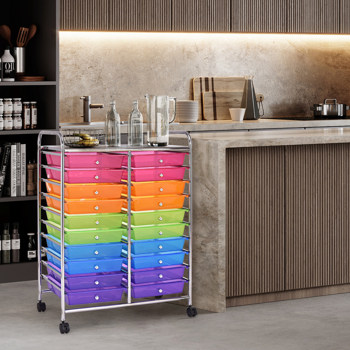 20 Drawers Storage Rolling Cart, Transparent, Multicolor File Cabinets at Gallery Canada