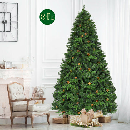 Flocked Artificial Christmas Tree With LED Lights, Pine Cones, 8 ft, Green Christmas Tree at Gallery Canada