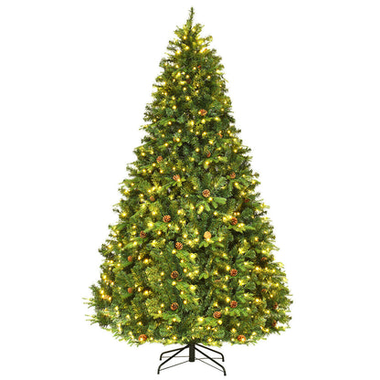 Flocked Artificial Christmas Tree With LED Lights, Pine Cones, 8 ft, Green Christmas Tree Green at Gallery Canada