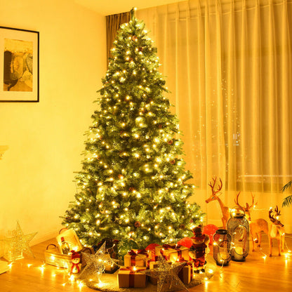 Flocked Artificial Christmas Tree With LED Lights, Pine Cones, 8 ft, Green Christmas Tree at Gallery Canada