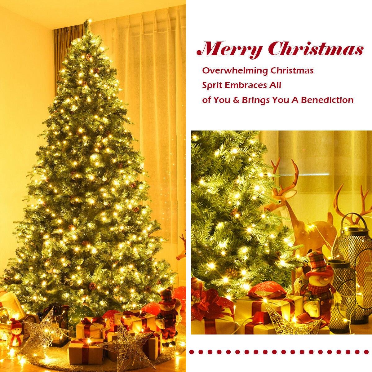 Flocked Artificial Christmas Tree With LED Lights, Pine Cones, 8 ft, Green Christmas Tree at Gallery Canada