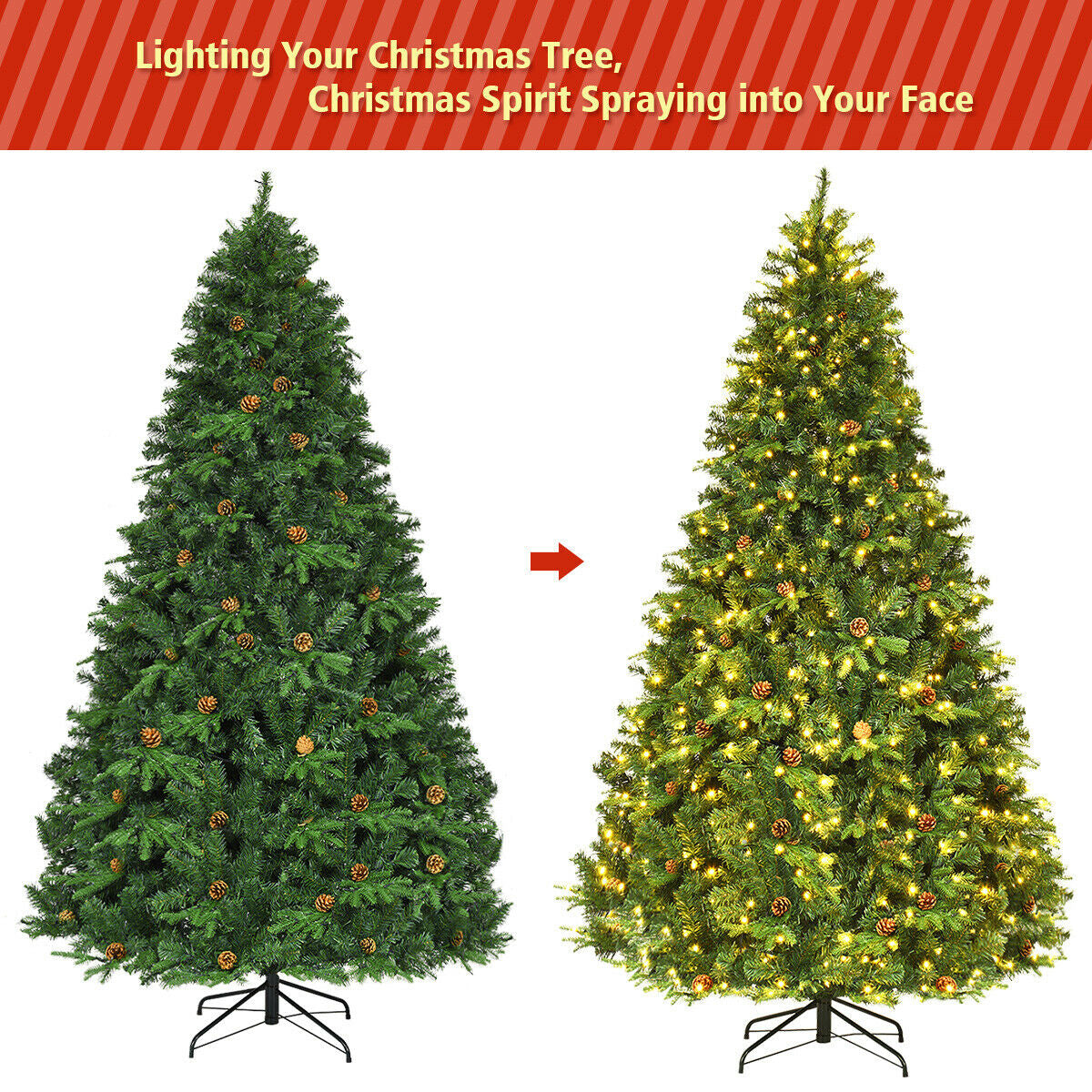 Flocked Artificial Christmas Tree With LED Lights, Pine Cones, 8 ft, Green Christmas Tree at Gallery Canada