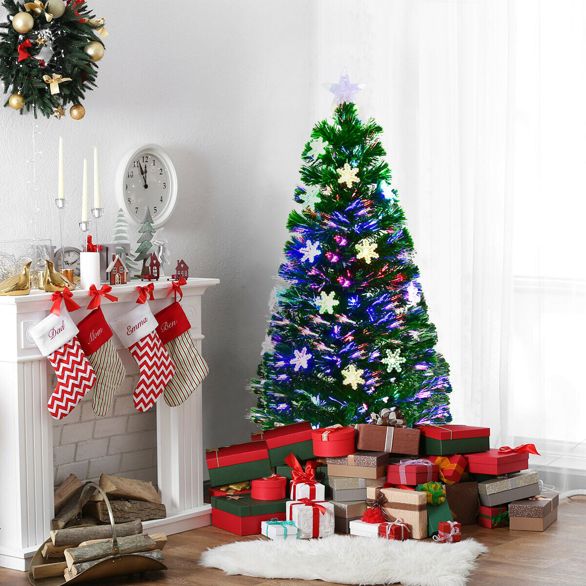 4/5/6 Feet LED Artificial Christmas Tree With Snowflakes, Green Christmas Tree at Gallery Canada