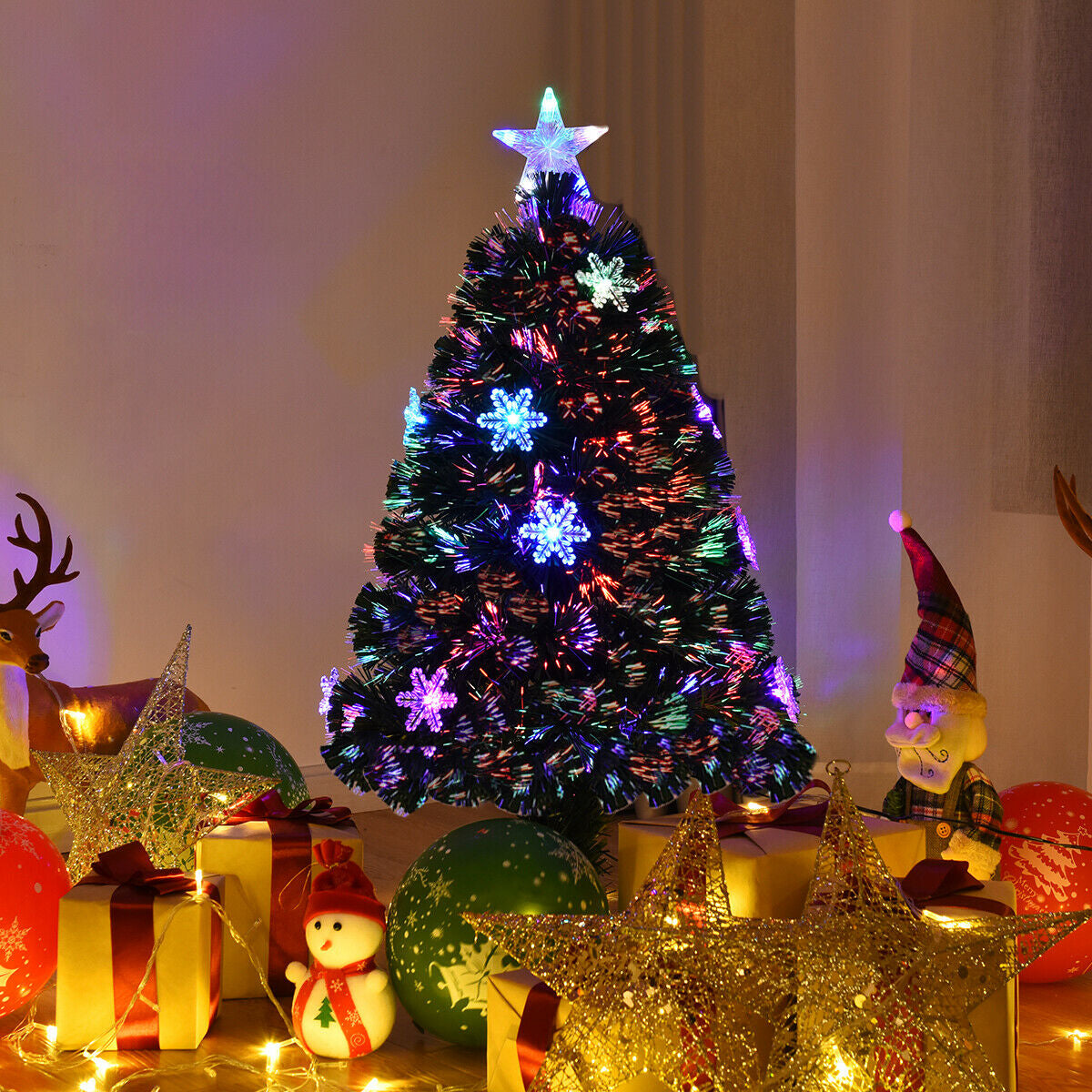 4/5/6 Feet LED Artificial Christmas Tree With Snowflakes, Green Christmas Tree at Gallery Canada