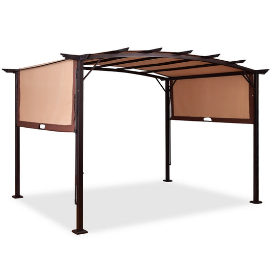 12 x 9 Feet Pergola Gazebo, Retractable Canopy, Brown Gazebos Brown at Gallery Canada