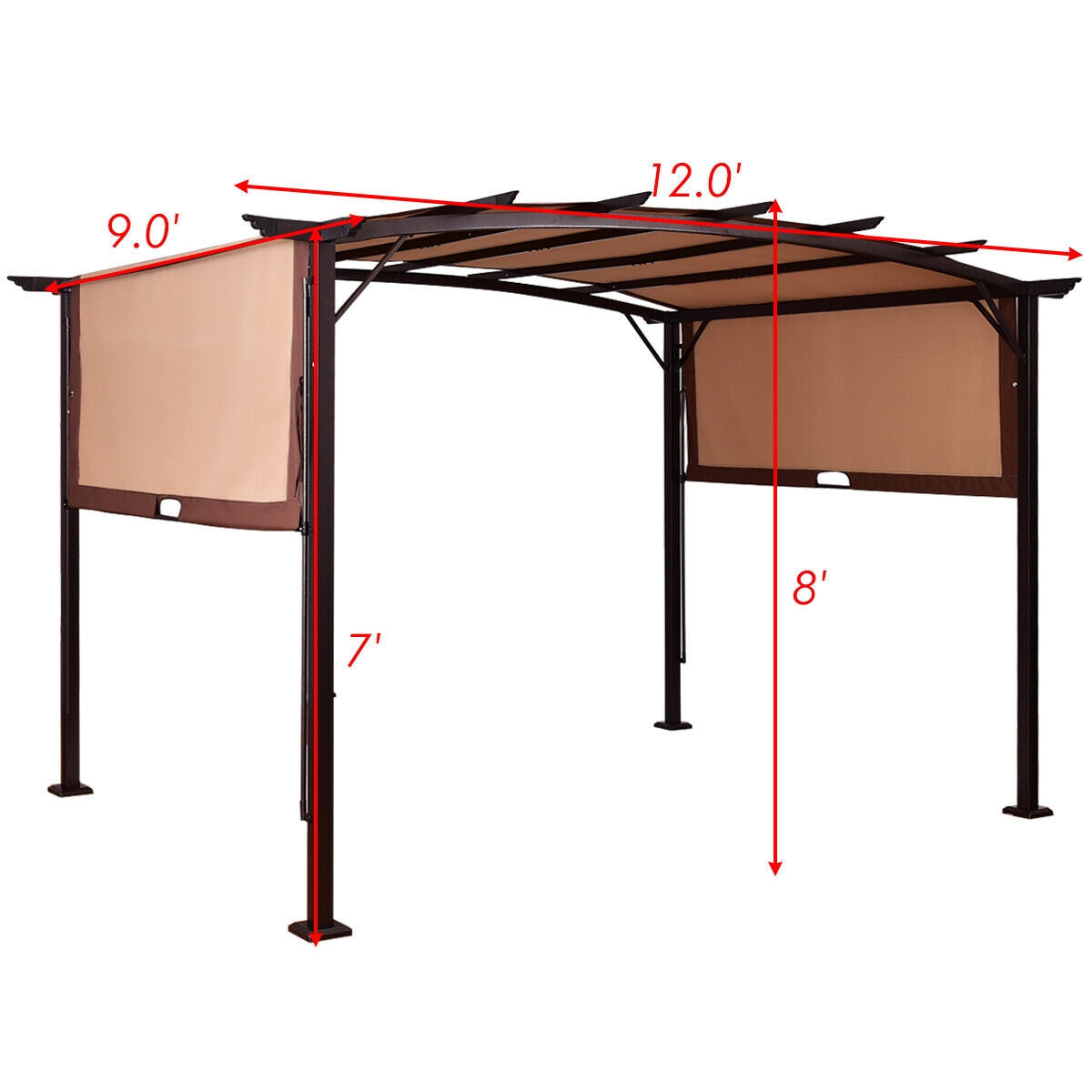 12 x 9 Feet Pergola Gazebo, Retractable Canopy, Brown Gazebos at Gallery Canada