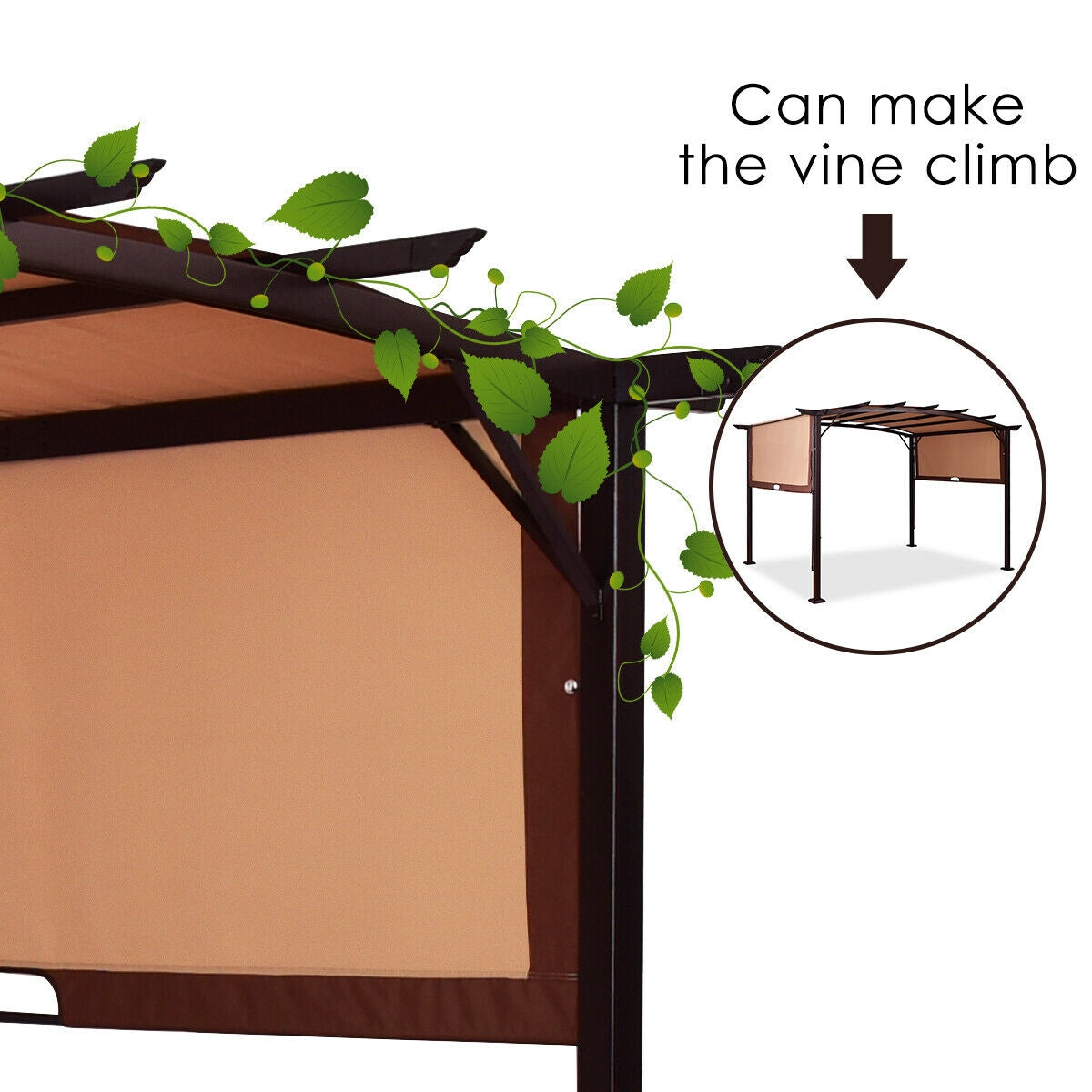 12 x 9 Feet Pergola Gazebo, Retractable Canopy, Brown Gazebos at Gallery Canada