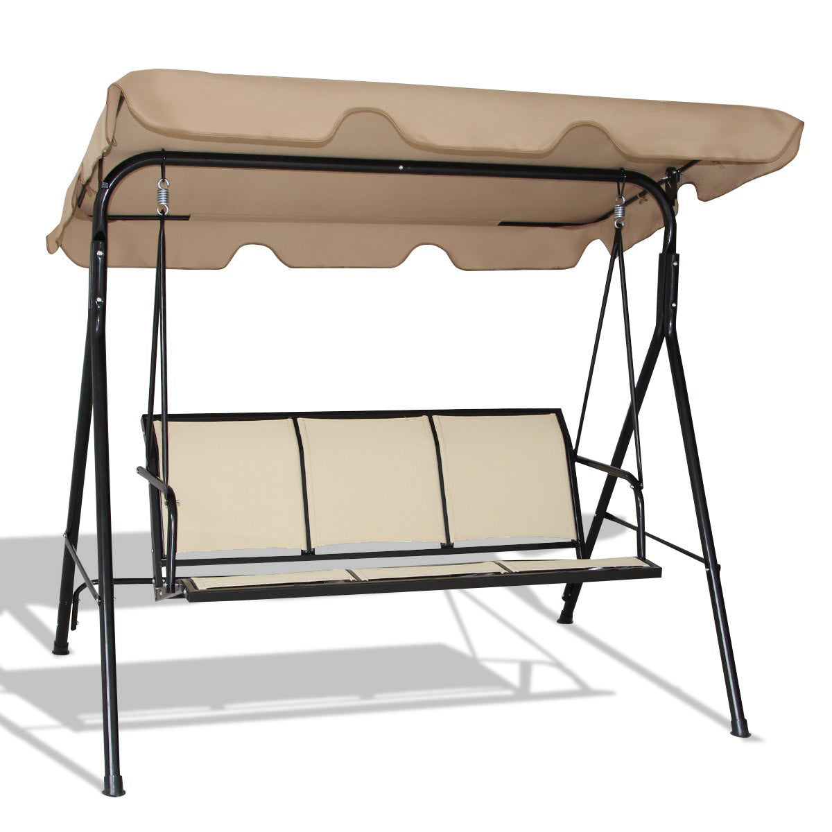 3 Person Steel Frame Patio Swing, Adjustable Canopy, Brown Porch Swings at Gallery Canada