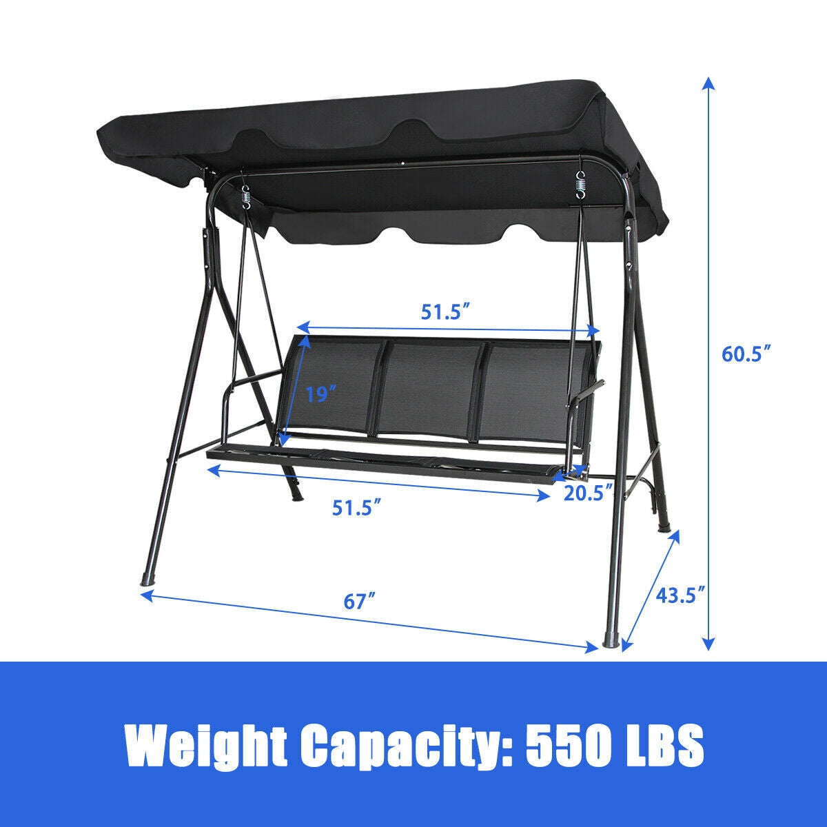 Outdoor Patio Swing Canopy, 3 Person, Black Porch Swings at Gallery Canada