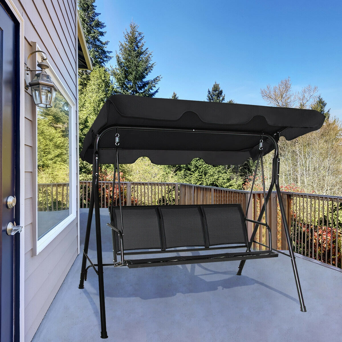 Outdoor Patio Swing Canopy, 3 Person, Black Porch Swings at Gallery Canada