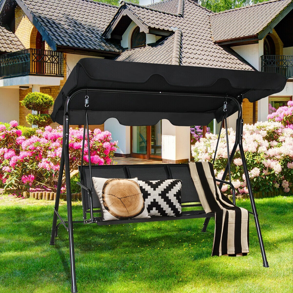 Outdoor Patio Swing Canopy, 3 Person, Black Porch Swings at Gallery Canada