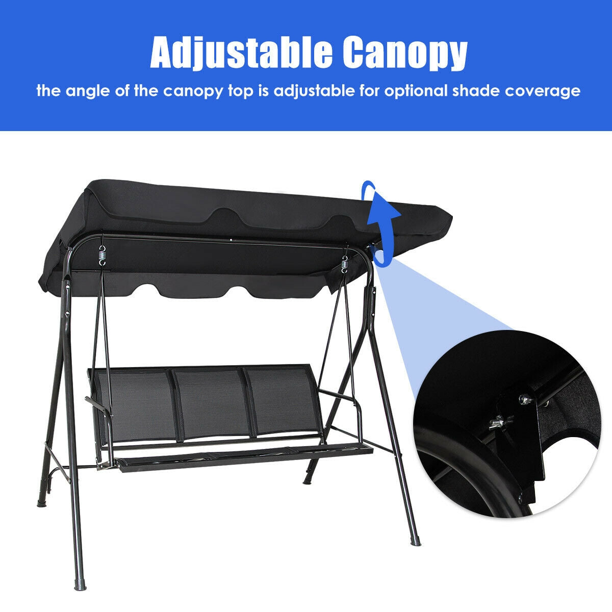 Outdoor Patio Swing Canopy, 3 Person, Black Porch Swings at Gallery Canada
