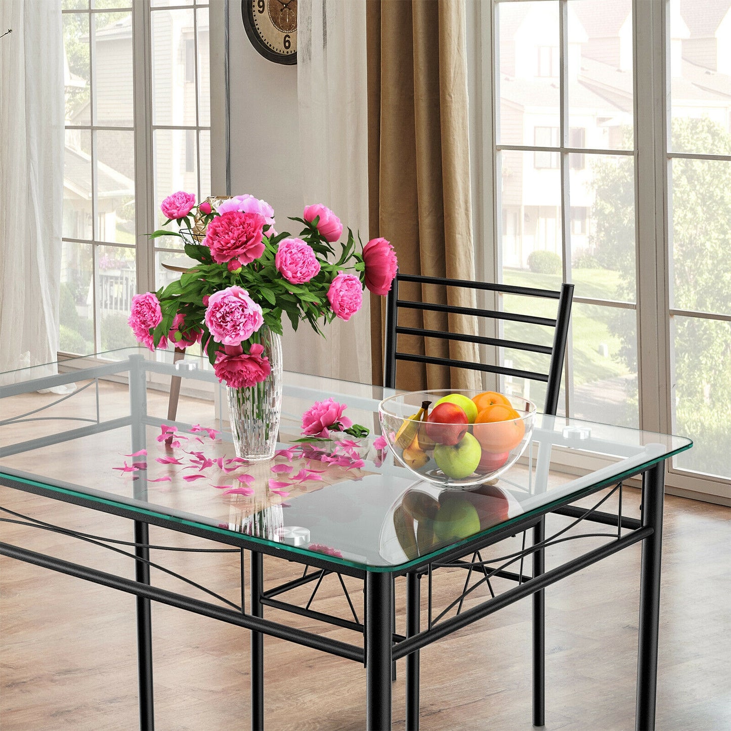 5 Piece Dining Set, Tempered Glass Table, 4 Upholstered Chairs, Black Dining Room Sets at Gallery Canada