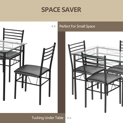 5 Piece Dining Set, Tempered Glass Table, 4 Upholstered Chairs, Black Dining Room Sets at Gallery Canada
