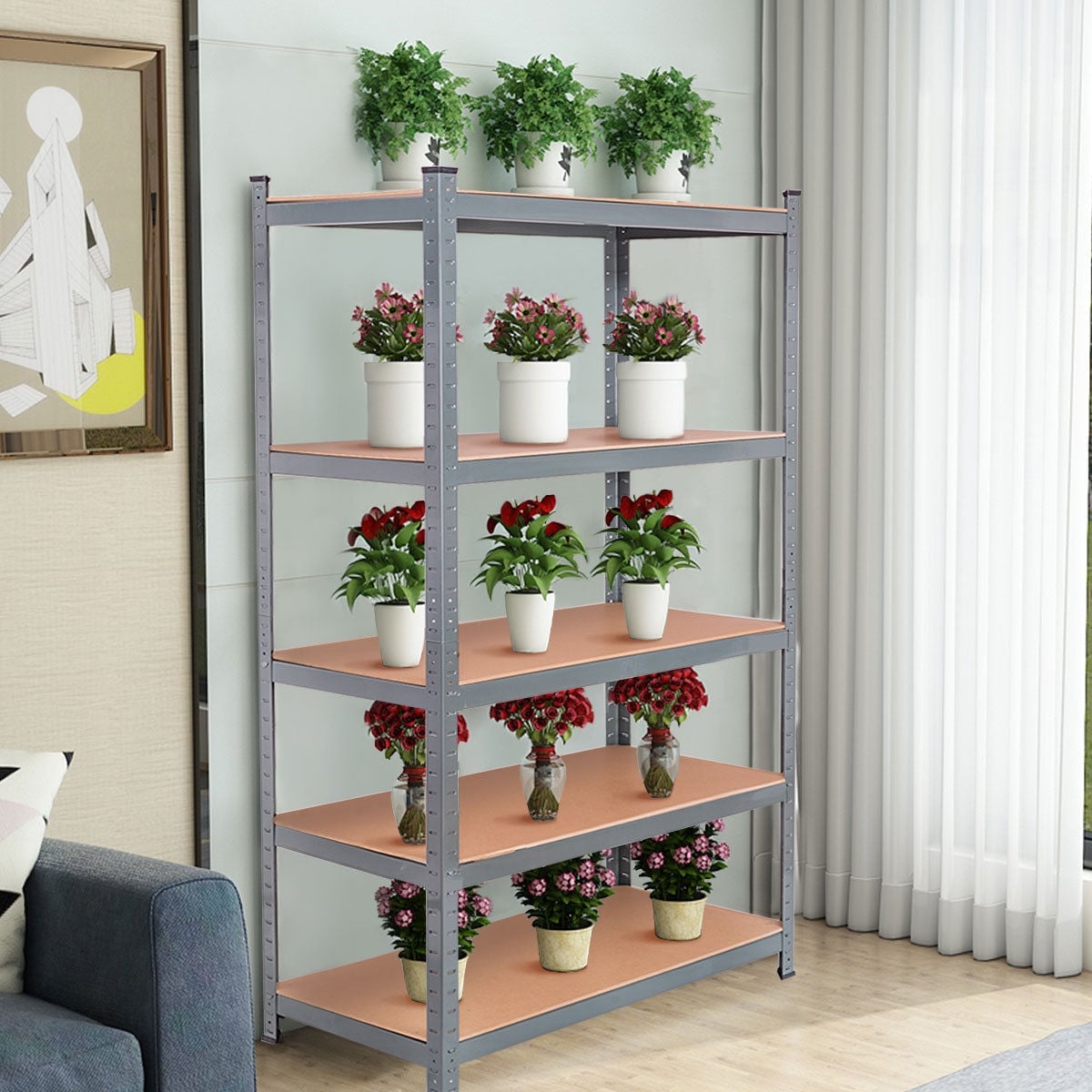 71 Inch Heavy Duty Steel Adjustable 5 Level Storage Shelves, Gray Garages at Gallery Canada