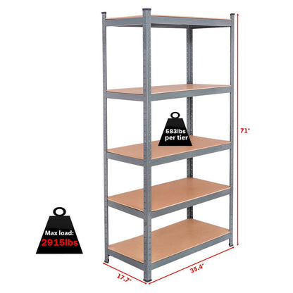 71 Inch Heavy Duty Steel Adjustable 5 Level Storage Shelves, Gray Garages at Gallery Canada