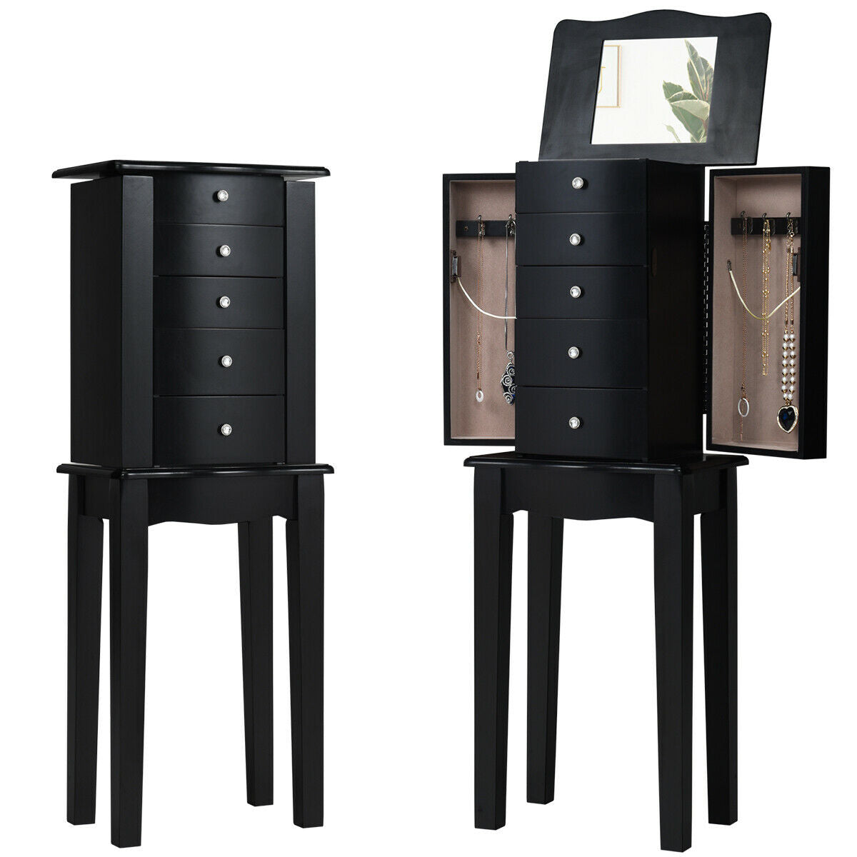Wood Mirrored Jewelry Storage Chest Cabinet Jewelry Armoires at Gallery Canada