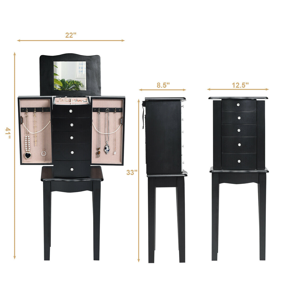 Wood Mirrored Jewelry Storage Chest Cabinet Jewelry Armoires at Gallery Canada
