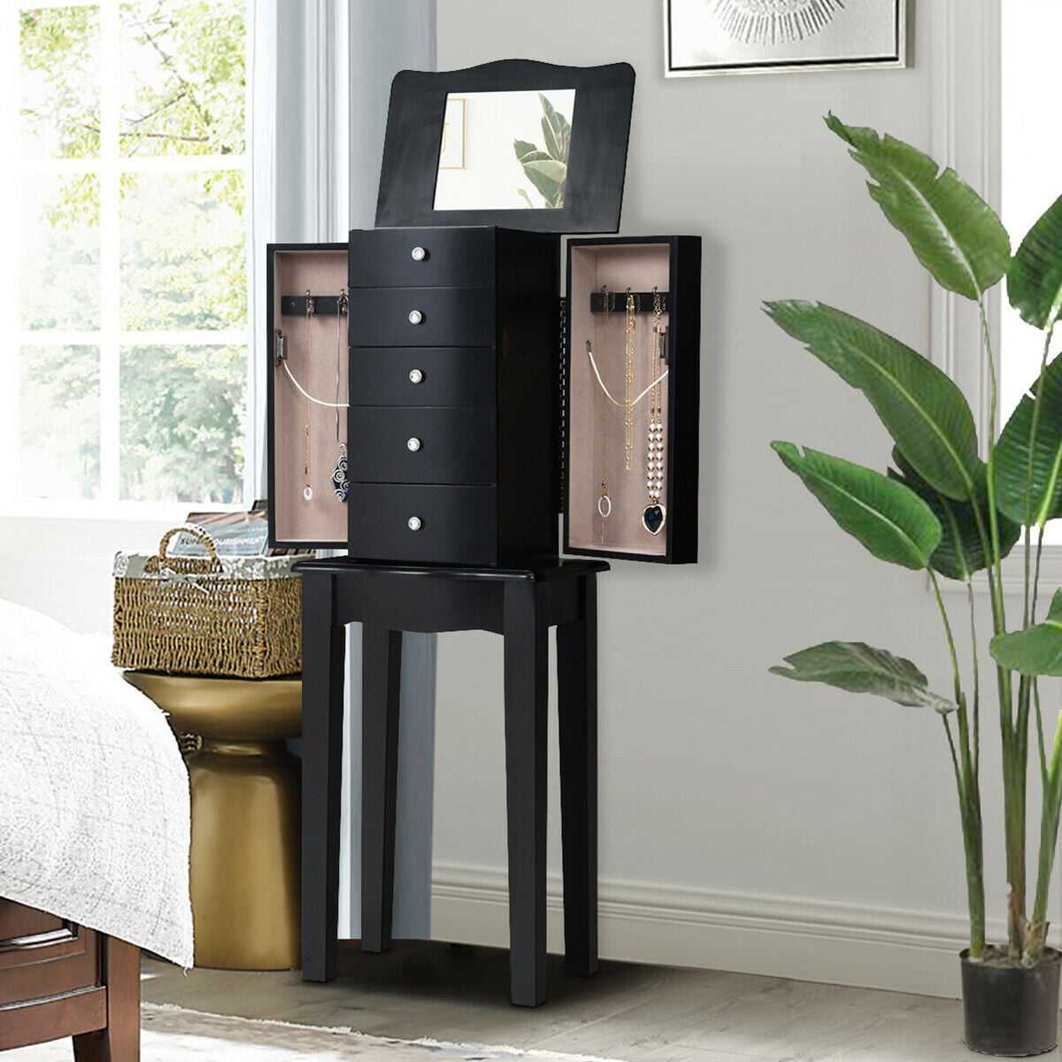 Wood Mirrored Jewelry Storage Chest Cabinet Jewelry Armoires at Gallery Canada