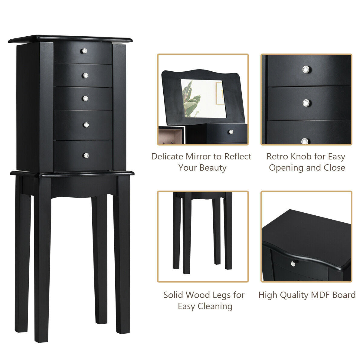 Wood Mirrored Jewelry Storage Chest Cabinet Jewelry Armoires at Gallery Canada