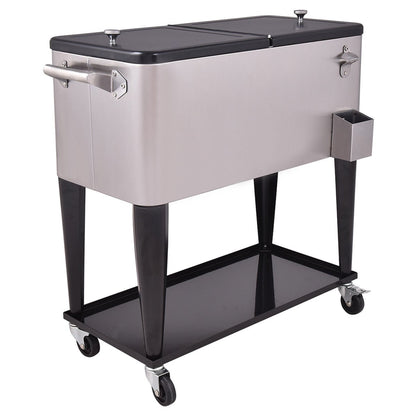 80 Quart Stainless Steel Rolling Ice Beverage Cooler, Gray Coolers at Gallery Canada