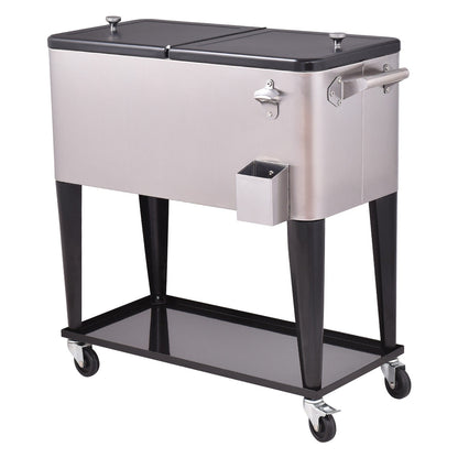 80 Quart Stainless Steel Rolling Ice Beverage Cooler, Gray Coolers at Gallery Canada