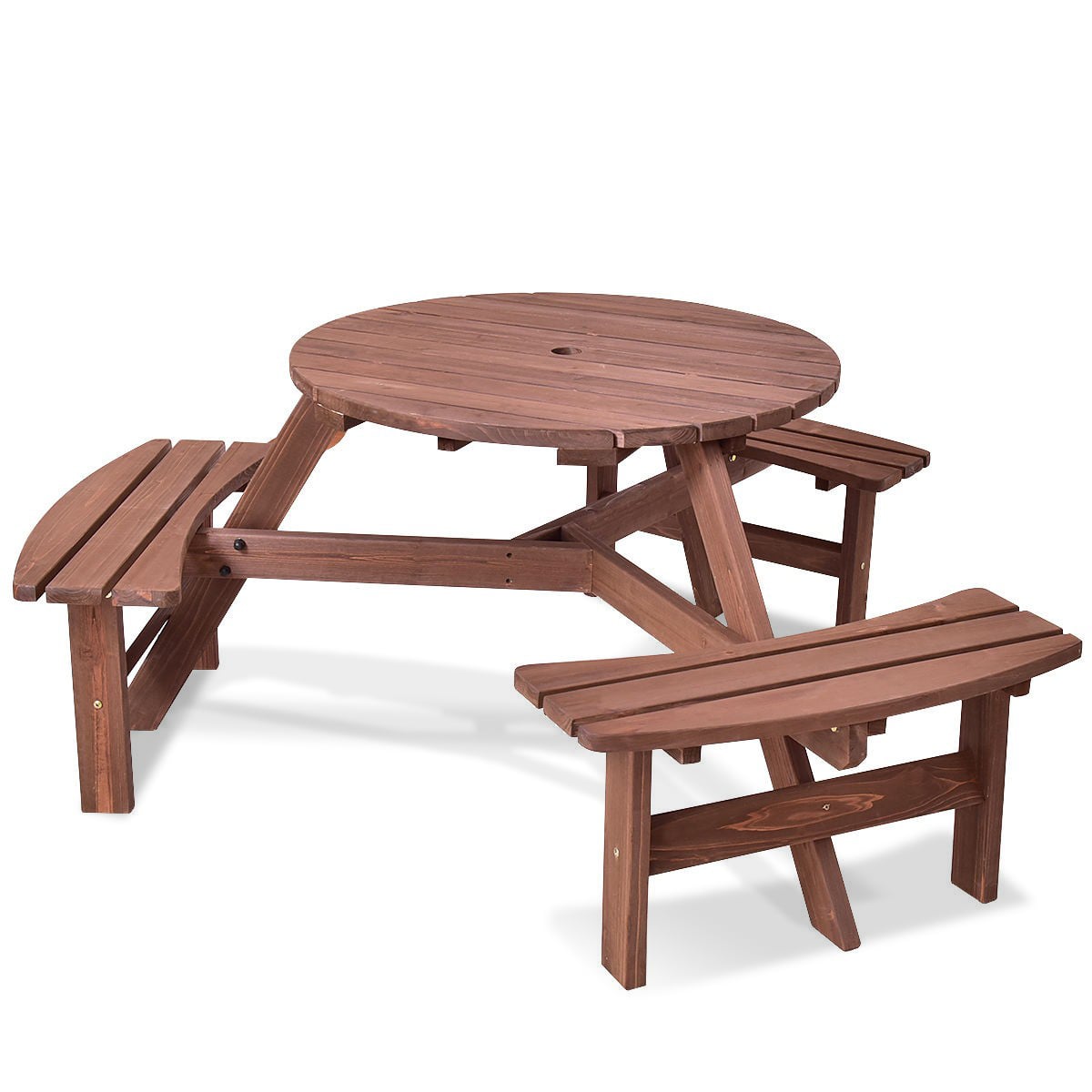 6 Person Wooden Picnic Table Set, Bench, Umbrella Hold Picnic Tables at Gallery Canada