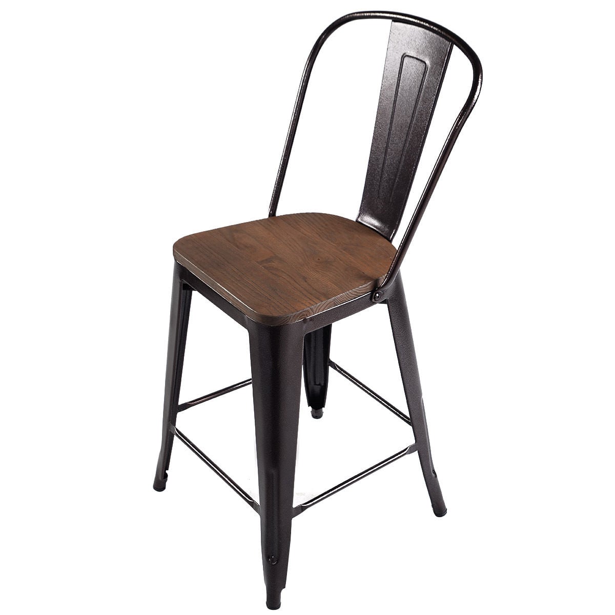 Set of 4 Industrial Metal Counter Stool Dining Chairs with Removable Backrests-Cooper, Brown Bar Stools at Gallery Canada