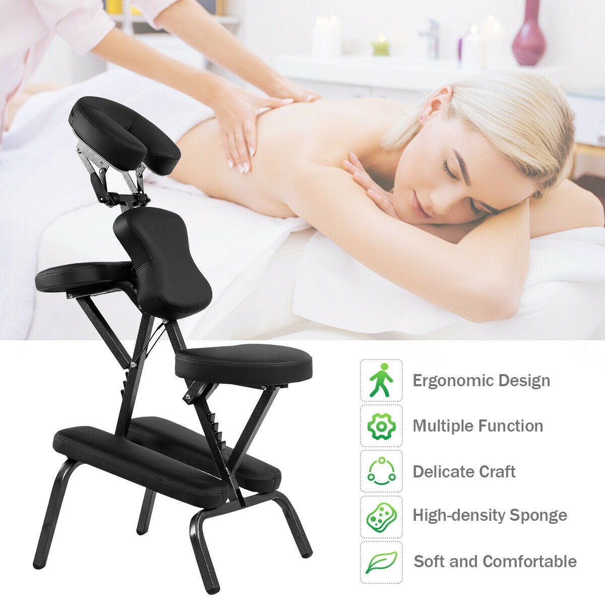 PU Leather Pad Travel Massage Chair, With Carrying Bag, Black Spa & Salon at Gallery Canada