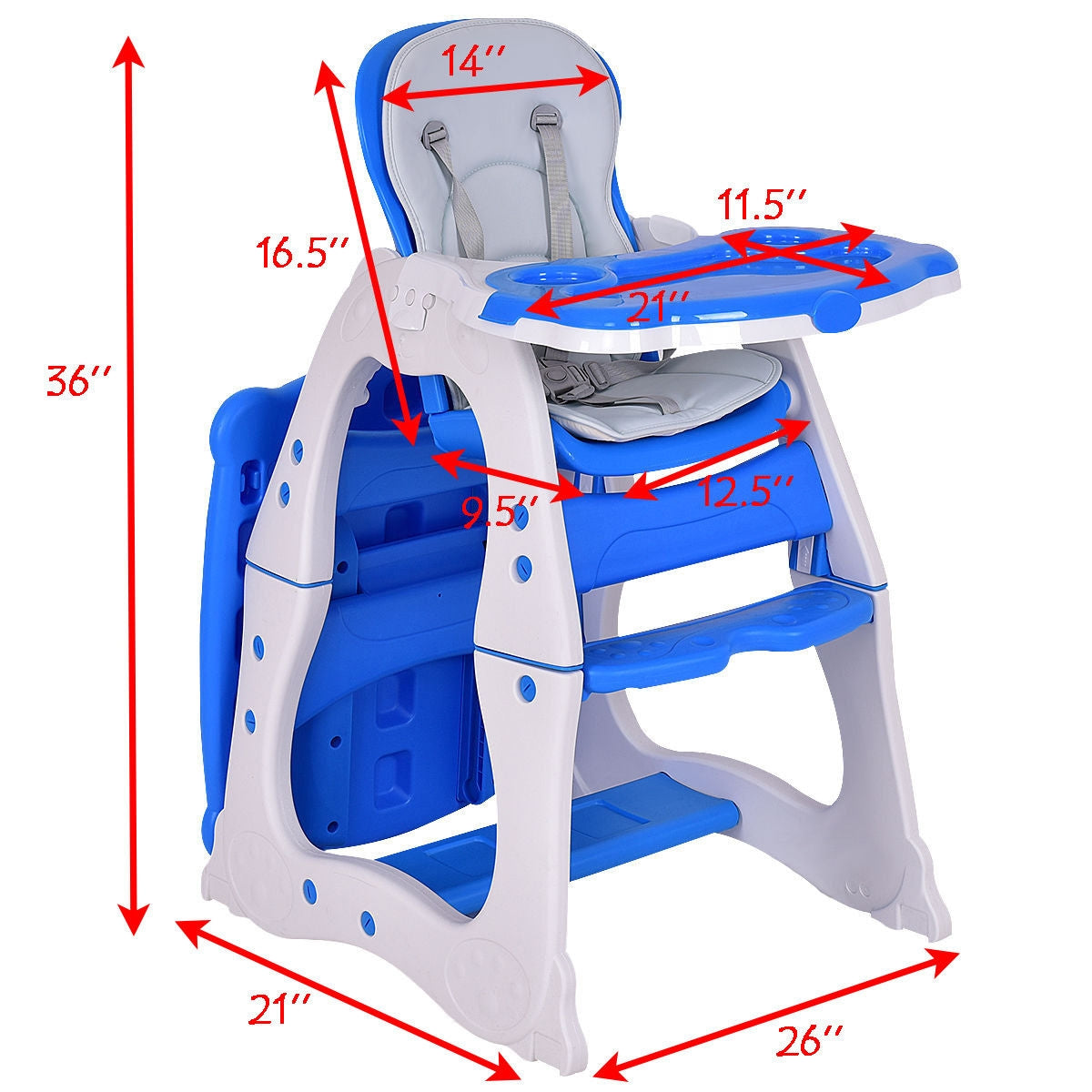 3 In 1 Convertible Play Table Seat High Chair, Blue High Chairs at Gallery Canada