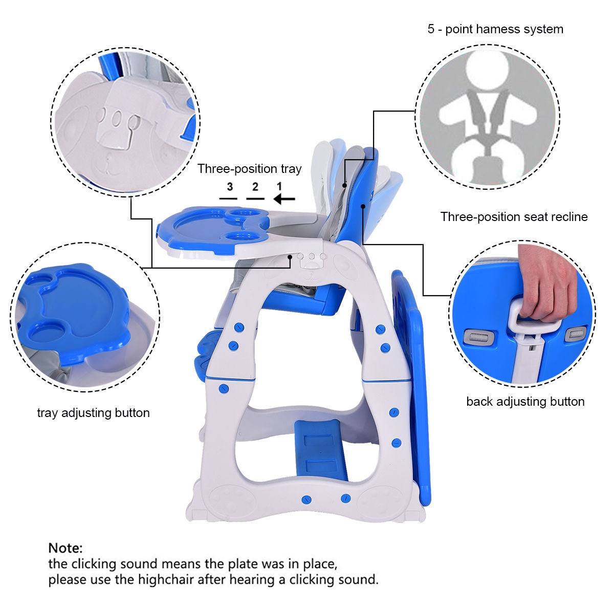 3 In 1 Convertible Play Table Seat High Chair, Blue High Chairs at Gallery Canada