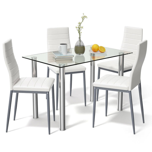 5 Pieces Dining Set with 4 PVC Leather Chairs, White Dining Room Sets White at Gallery Canada