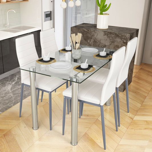5 Pieces Dining Set with 4 PVC Leather Chairs, White Dining Room Sets White at Gallery Canada