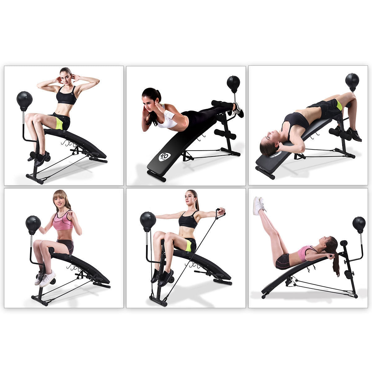 Adjustable Incline Curved Workout Fitness Sit Up Bench, Black Benches Racks & Bars at Gallery Canada