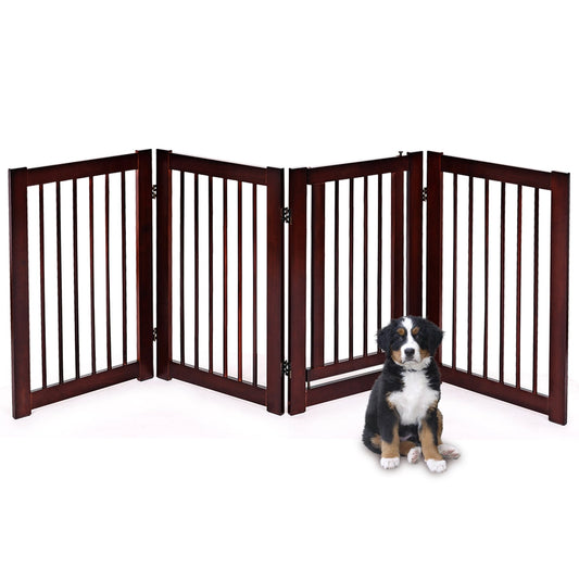 30 Inch Folding 4 Panel Wood Fence, Brown Pet Gate Brown at Gallery Canada