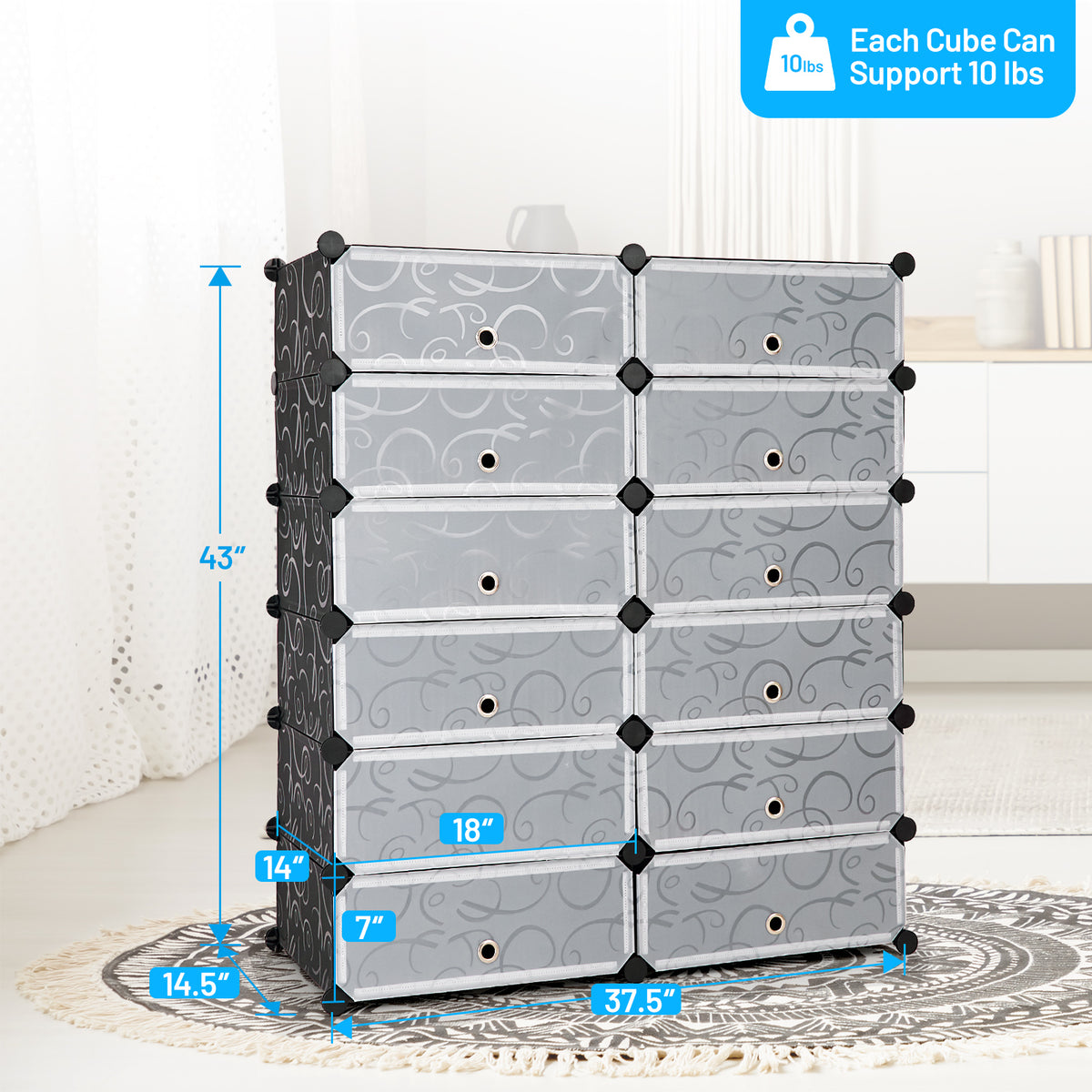12-Cube Plastic Shoe Rack With Transparent Doors, Black Shoe Racks & Storage Benches at Gallery Canada