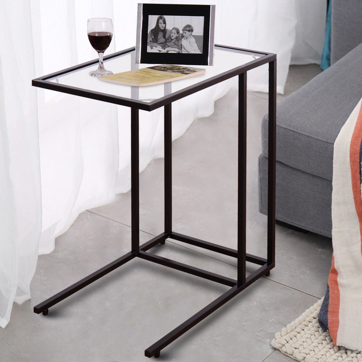 Sofa End Table, Coffee Side Table With Glass Top, Black End & Side Tables at Gallery Canada