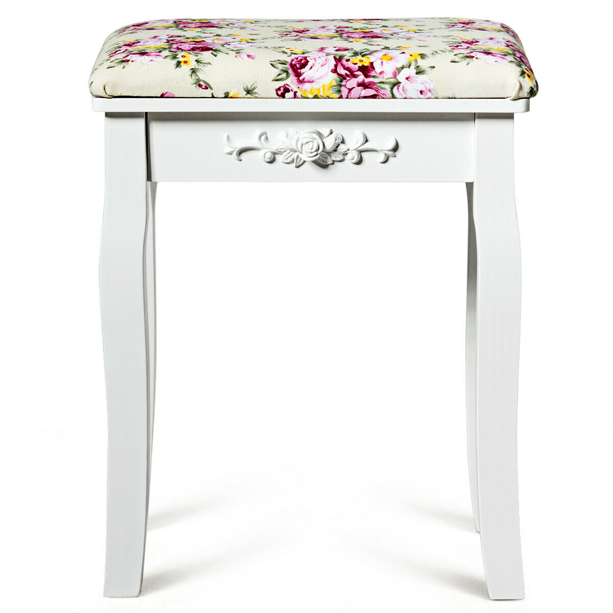 Vanity Wood Dressing Stool Padded Piano Seat with Rose Cushion, White Makeup Vanities at Gallery Canada