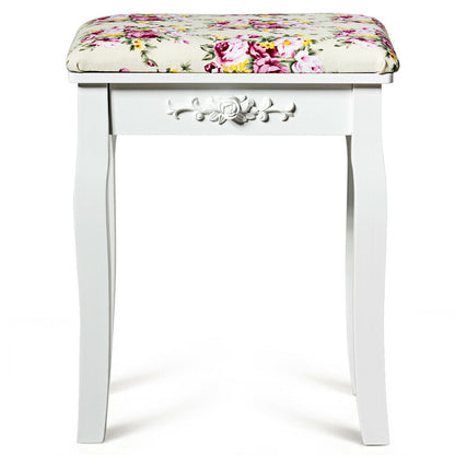 Vanity Wood Dressing Stool Padded Piano Seat with Rose Cushion, White Makeup Vanities at Gallery Canada