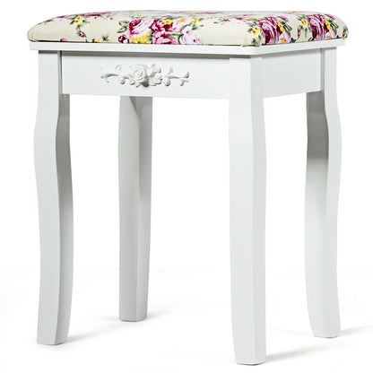 Vanity Wood Dressing Stool Padded Piano Seat with Rose Cushion, White Makeup Vanities at Gallery Canada