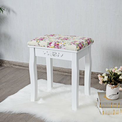 Vanity Wood Dressing Stool Padded Piano Seat with Rose Cushion, White Makeup Vanities at Gallery Canada