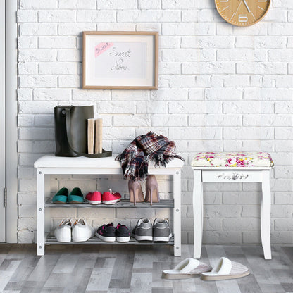 Vanity Wood Dressing Stool Padded Piano Seat with Rose Cushion, White Makeup Vanities at Gallery Canada