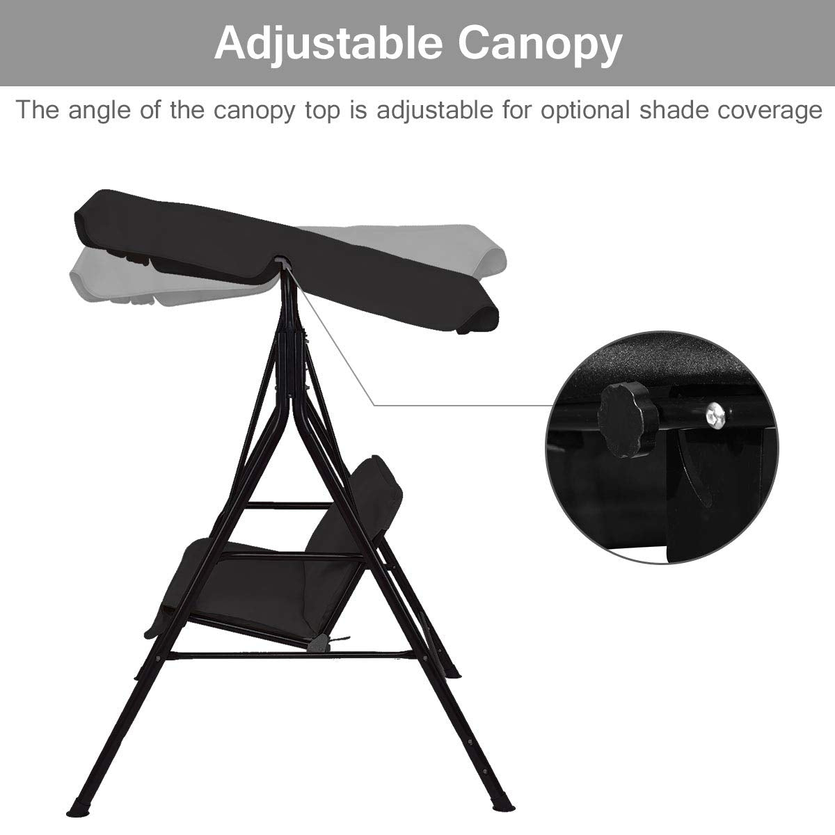 Patio Swing Glider, Steel Frame, Cushioned Loveseat, Black Porch Swings at Gallery Canada