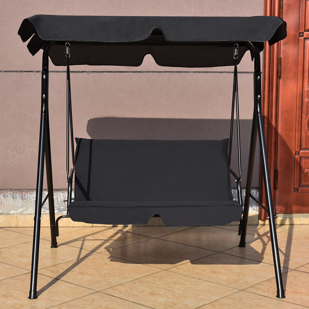 Patio Swing Glider, Steel Frame, Cushioned Loveseat, Black Porch Swings at Gallery Canada