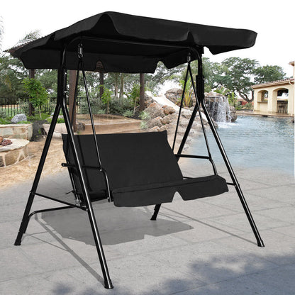 Patio Swing Glider, Steel Frame, Cushioned Loveseat, Black Porch Swings at Gallery Canada